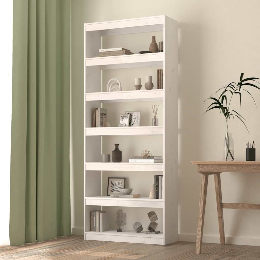 E-shop Multidom Knižnica/deliaca stena biela 80x30x199,5 cm masívna borovica