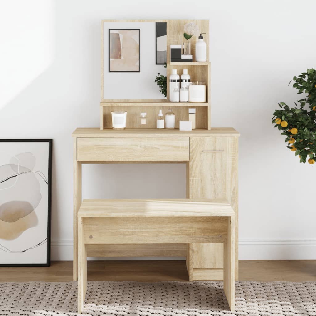 E-shop Multidom Toaletný stolík so zrkadlom dub sonoma 86,5x35x136 cm