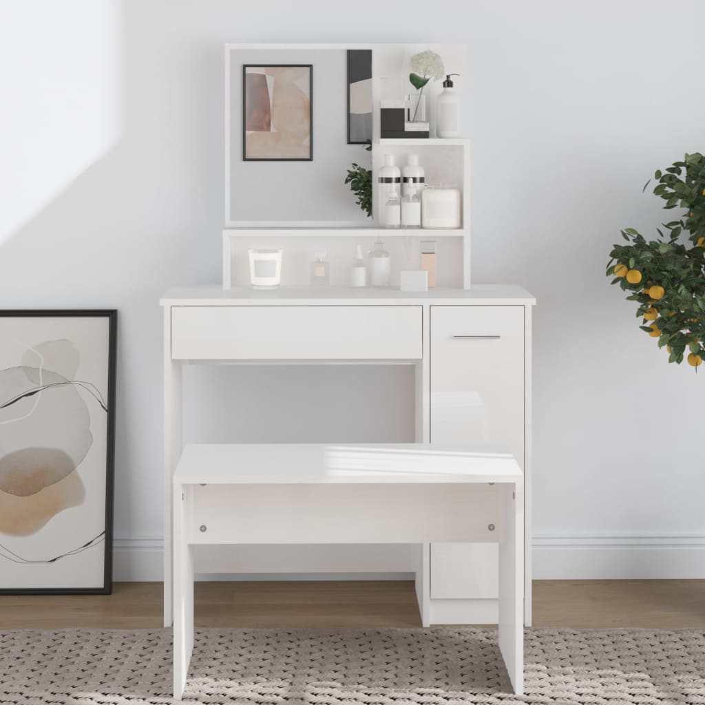 E-shop Multidom Toaletný stolík so zrkadlom lesklý biely 86,5x35x136 cm