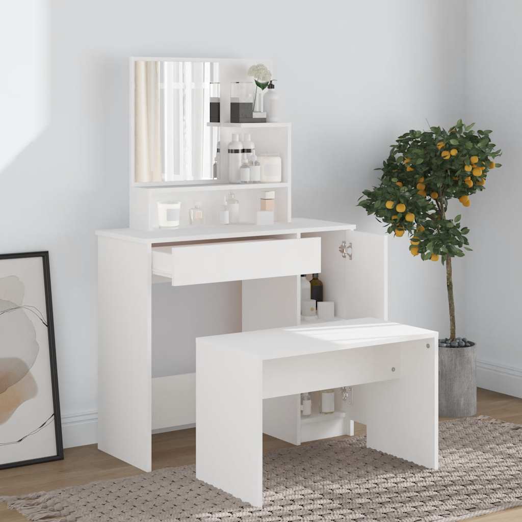 E-shop Multidom Sada toaletného stolíka biela 86,5x35x136 cm