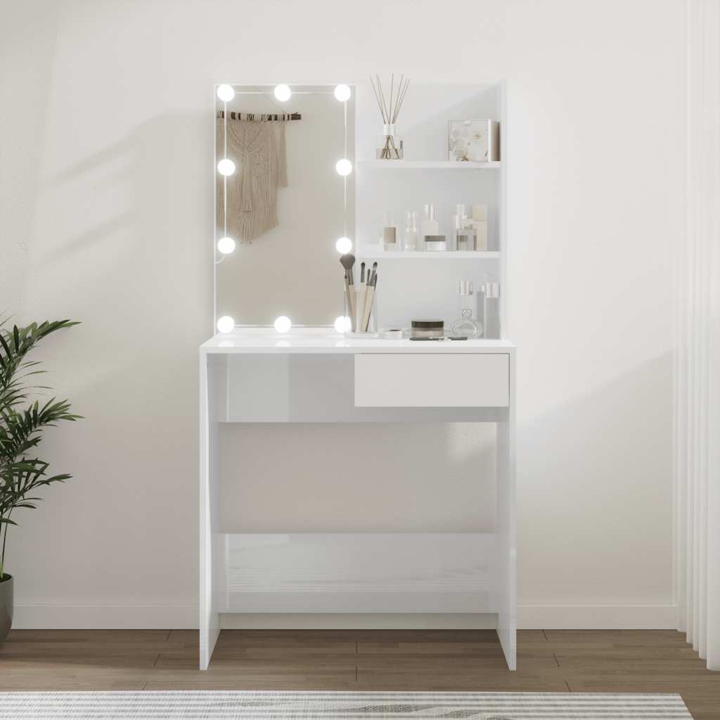 E-shop Multidom Toaletný stolík s LED lesklý biely 74,5x40x141 cm