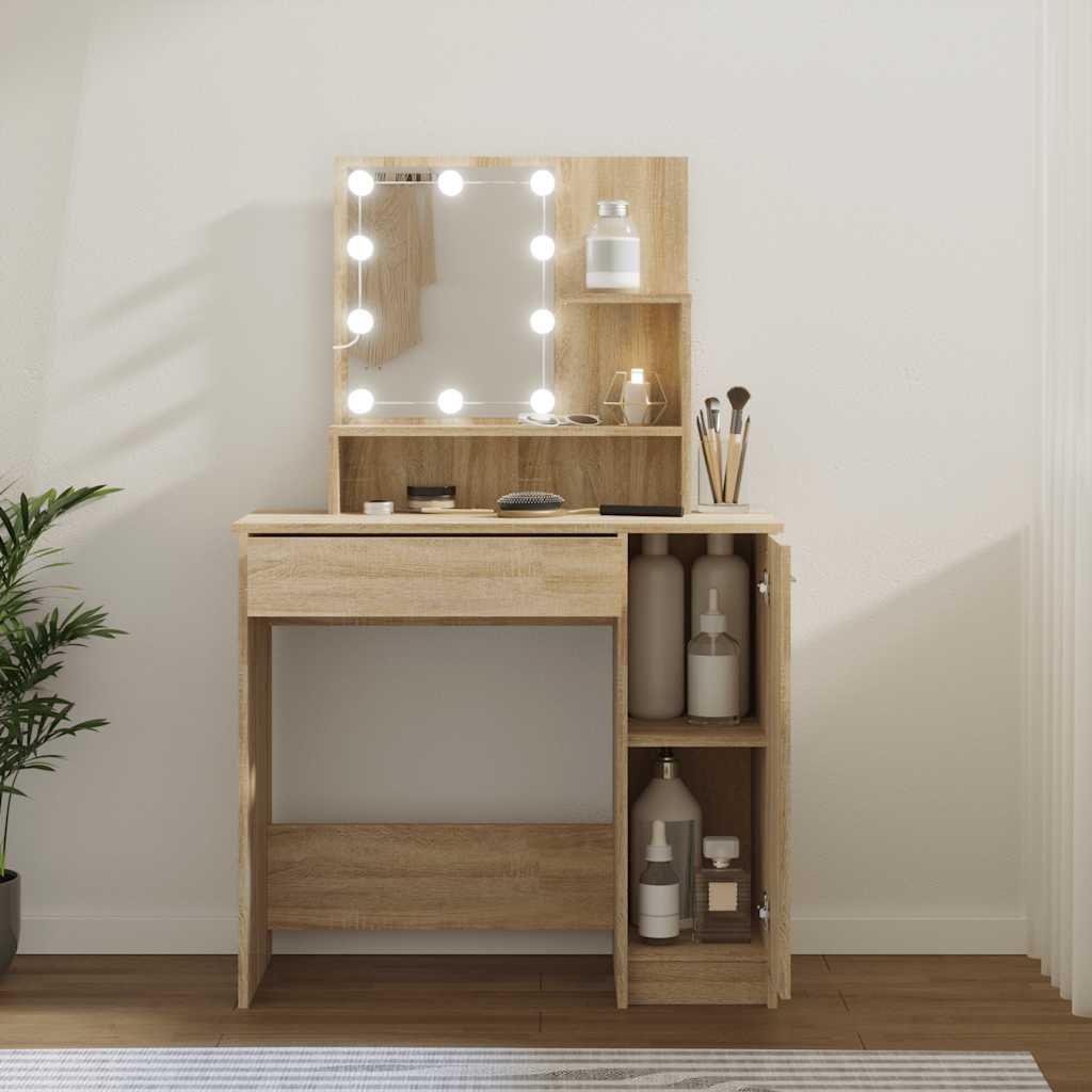 E-shop Multidom Toaletný stolík s LED dub sonoma 86,5x35x136 cm