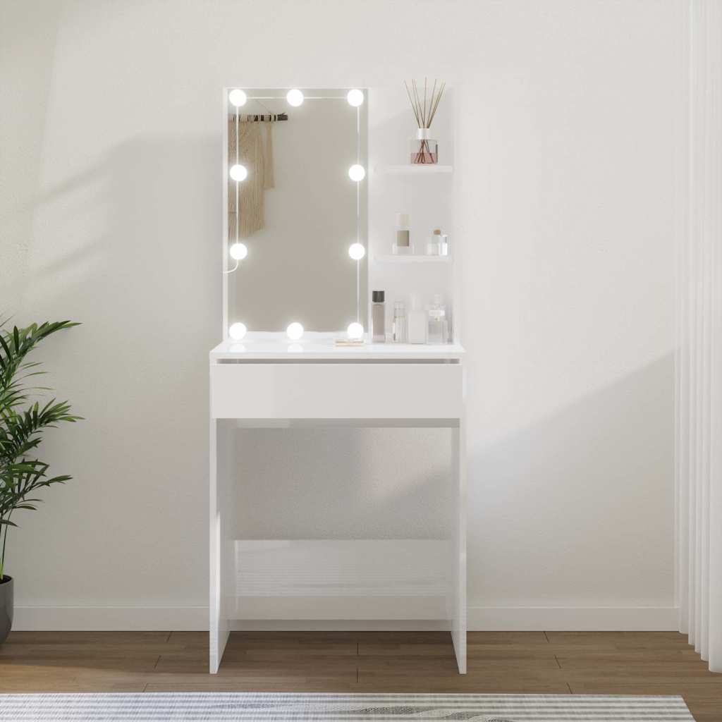 Multidom Toaletný stolík s LED lesklý biely 60x40x140 cm