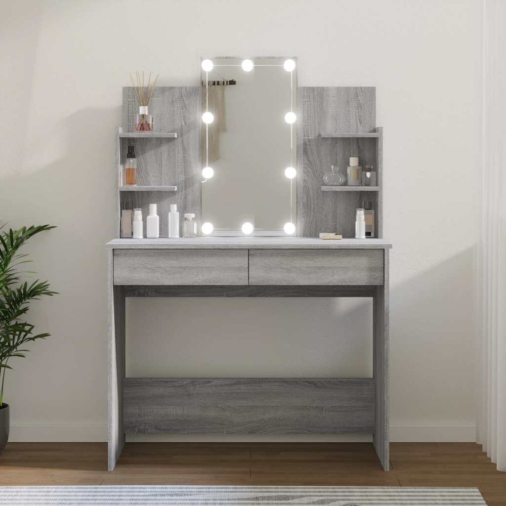 Multidom Toaletný stolík s LED sivý dub sonoma 96x40x142 cm