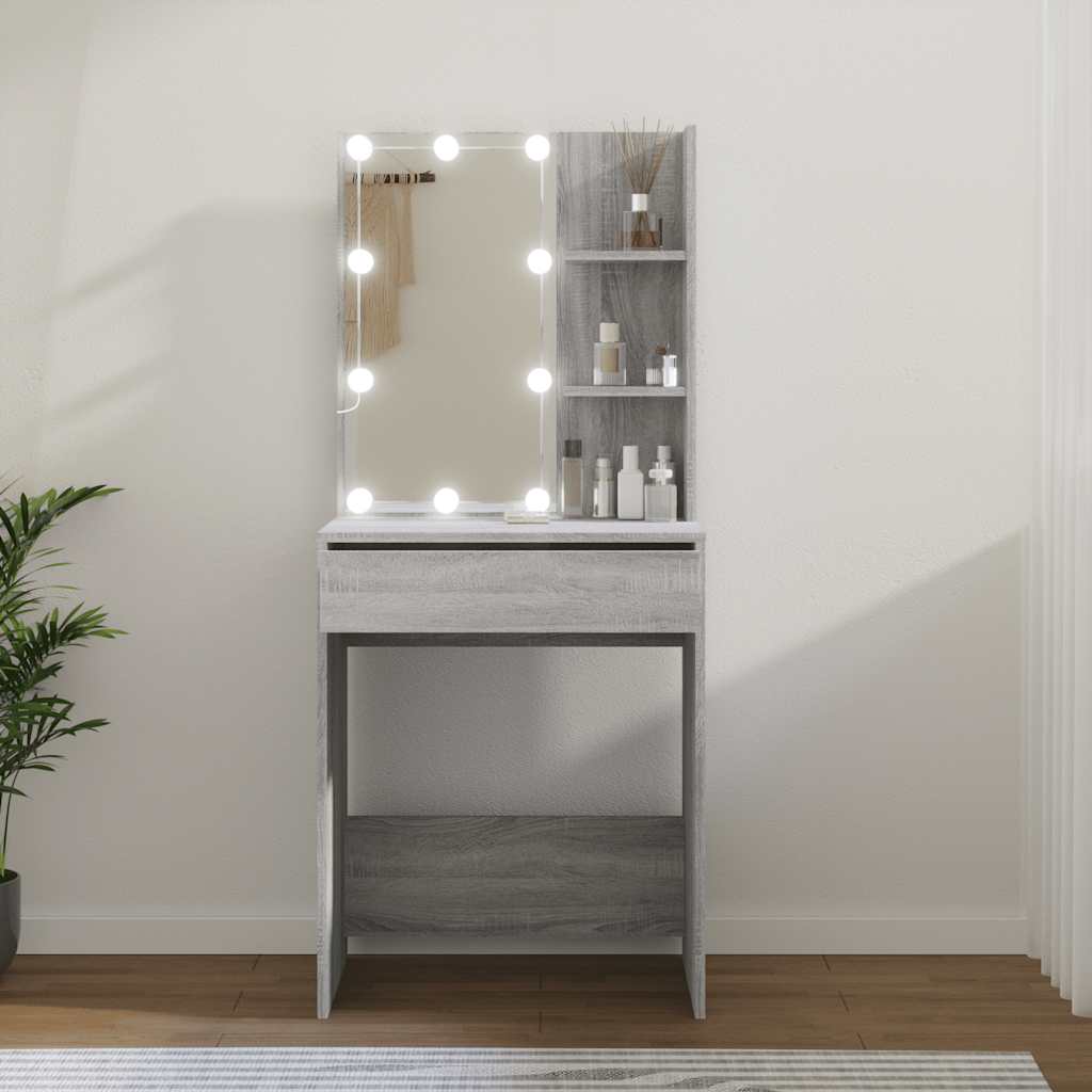 Multidom Toaletný stolík s LED sivý dub sonoma 60x40x140 cm