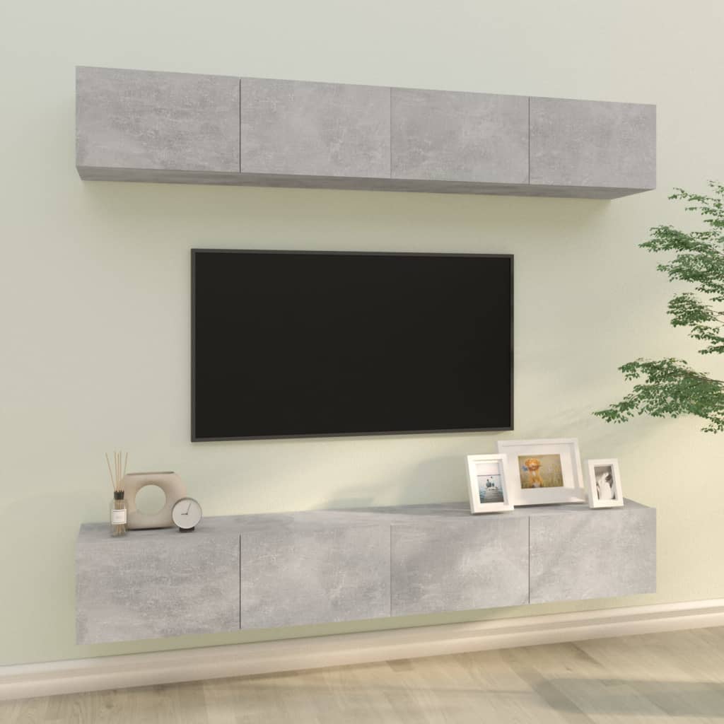 E-shop Multidom Nástenné TV skrinky 4 ks betónové sivé 100x30x30 cm