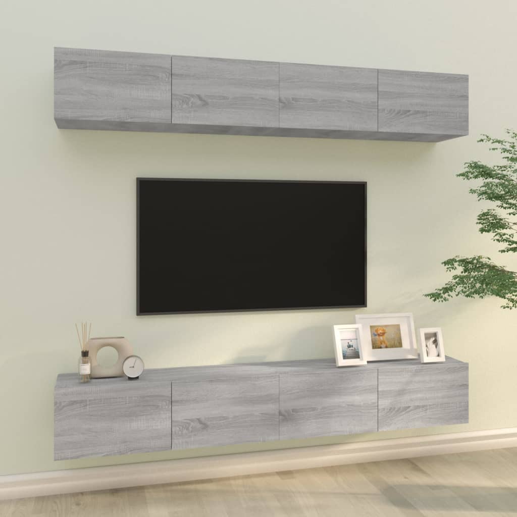E-shop Multidom Nástenné TV skrinky 4 ks sivý dub sonoma 100x30x30 cm