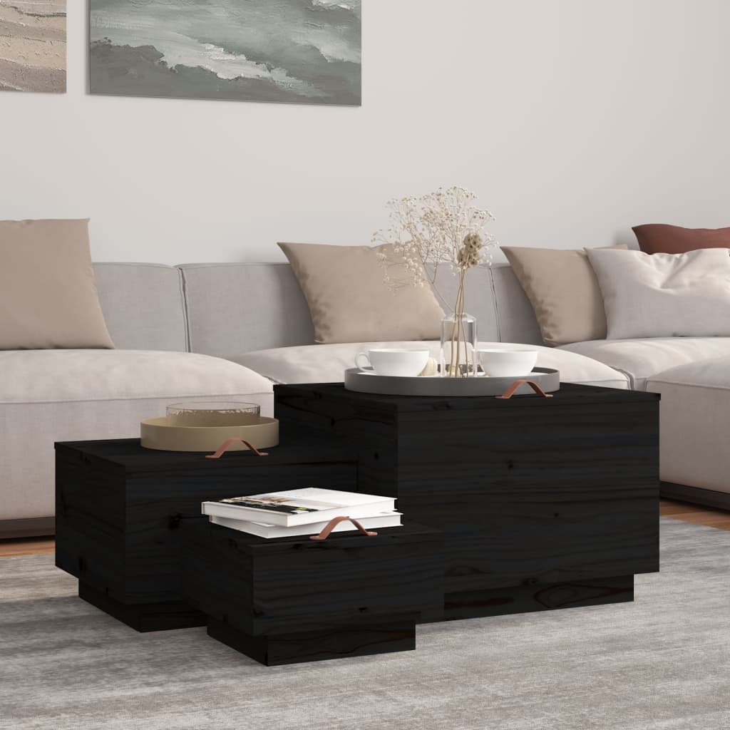 E-shop Multidom Úložné boxy s vekom 3 ks čierne masívna borovica