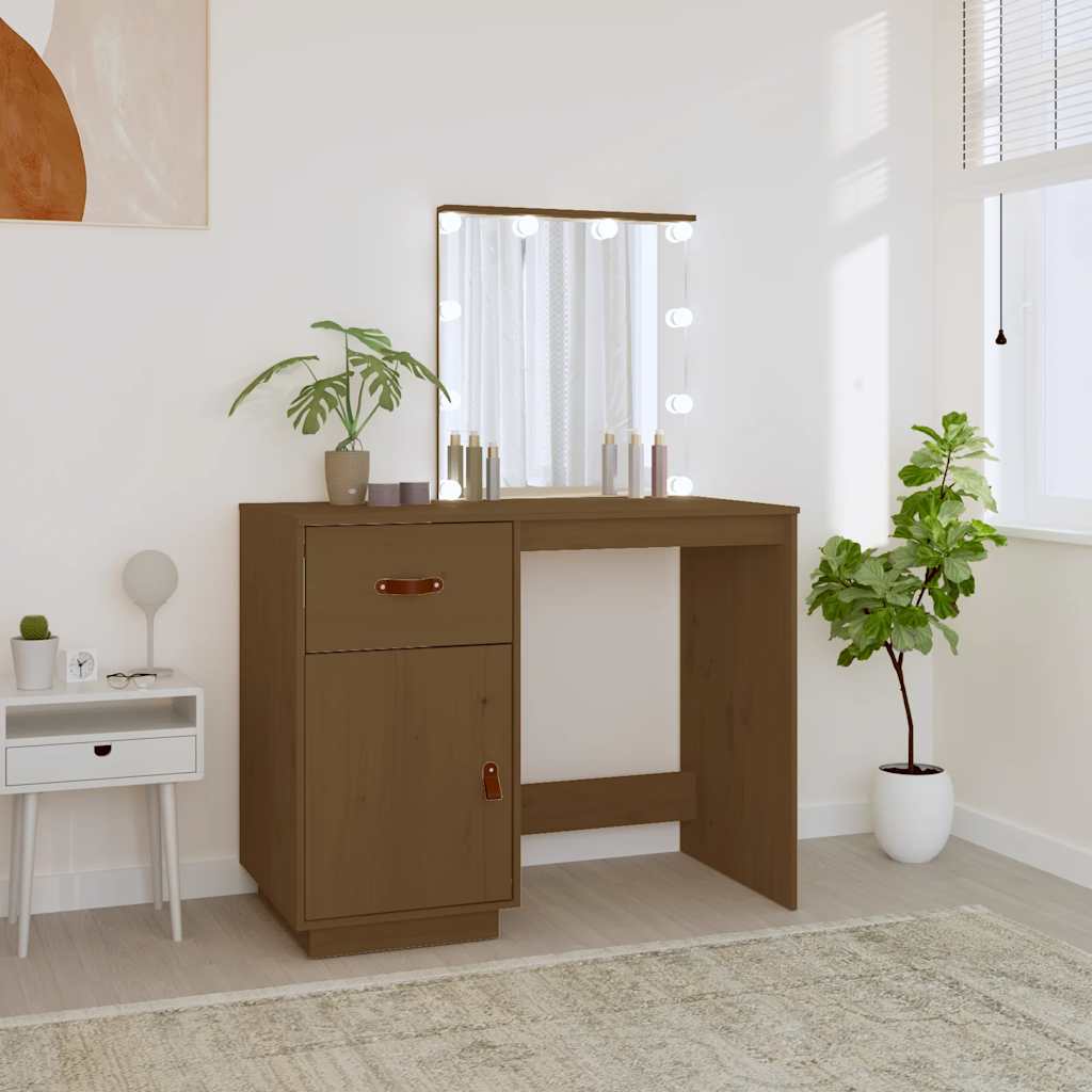 E-shop Multidom Toaletný stolík s LED medový 95x50x133,5 cm borovicový masív