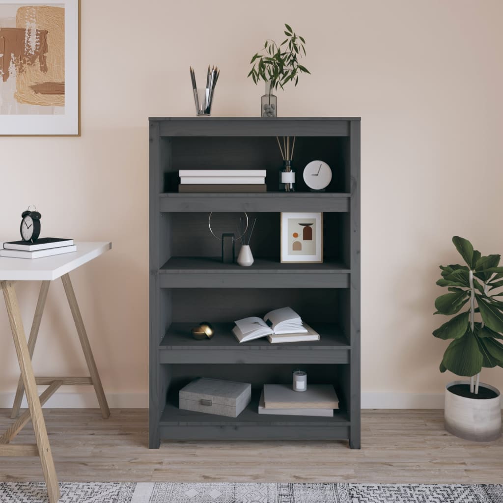 E-shop Multidom Knižnica sivá 80x35x126 cm masívna borovica