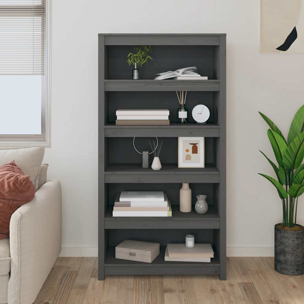 E-shop Multidom Knižnica sivá 80x35x154 cm masívna borovica