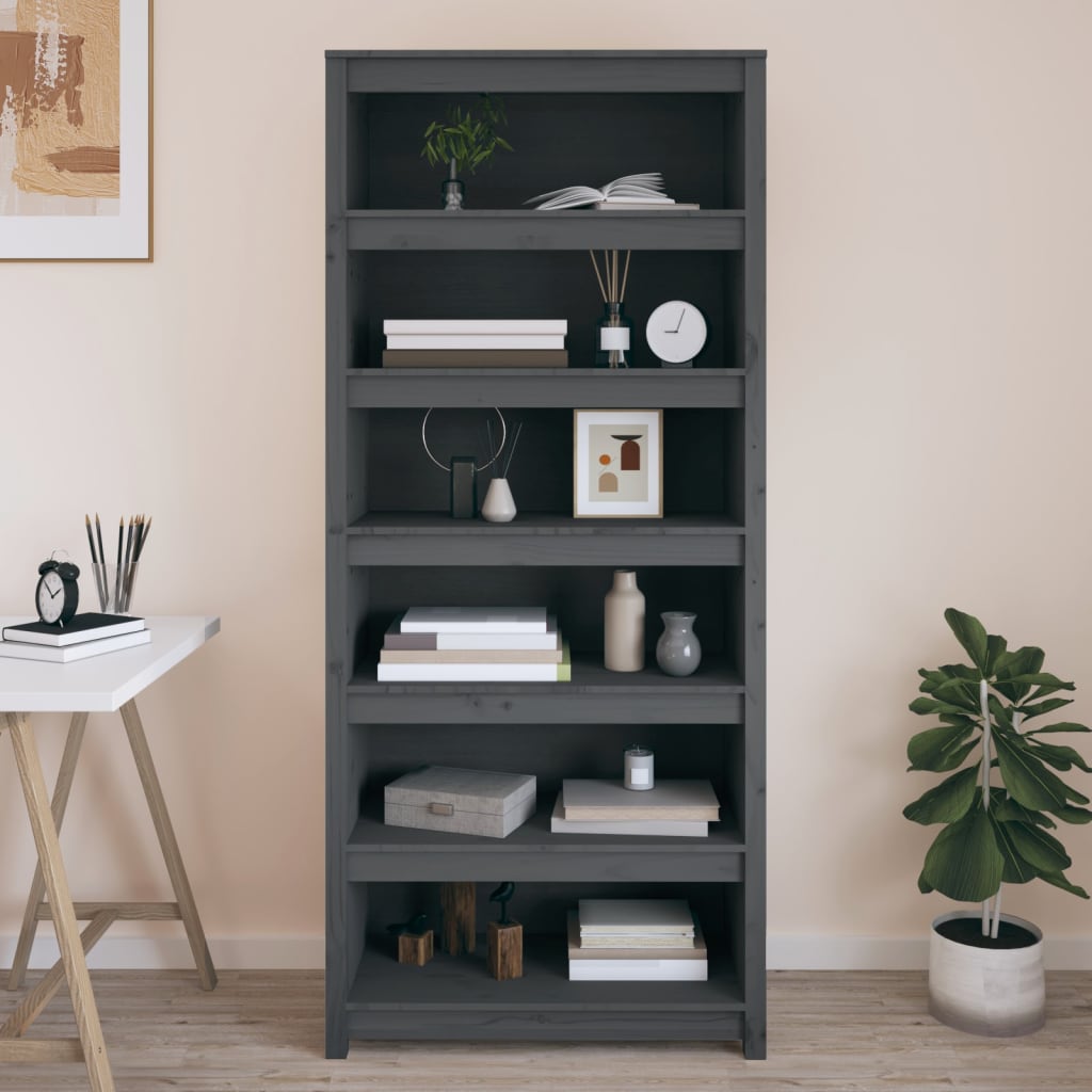 E-shop Multidom Knižnica sivá 80x35x183 cm masívna borovica