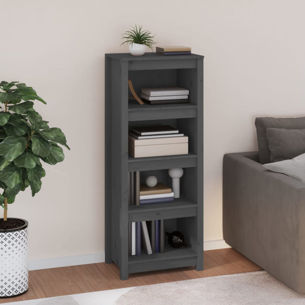 E-shop Multidom Knižnica sivá 50x35x125,5 cm masívna borovica