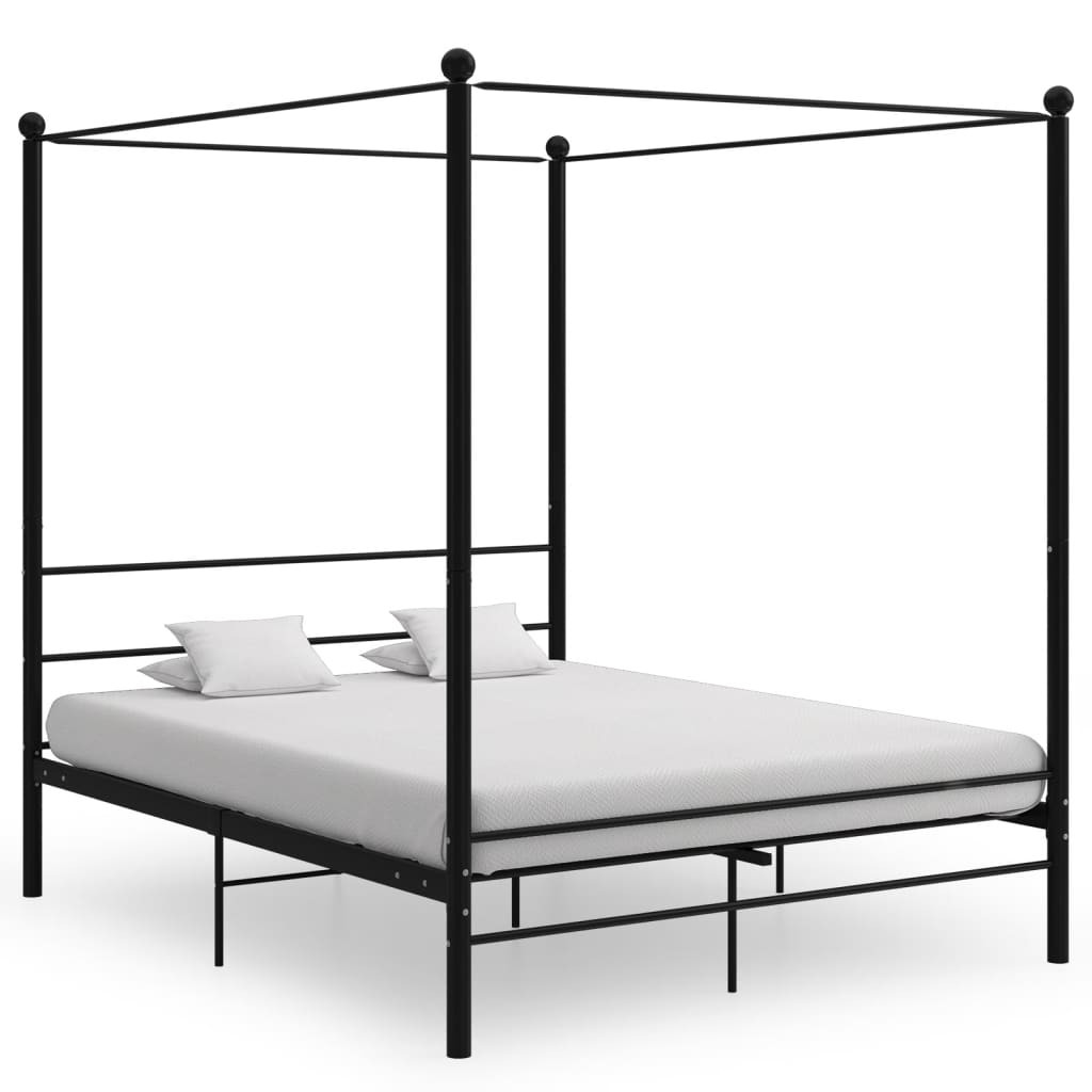 E-shop Multidom Posteľný rám s baldachýnom čierny kov 160x200 cm
