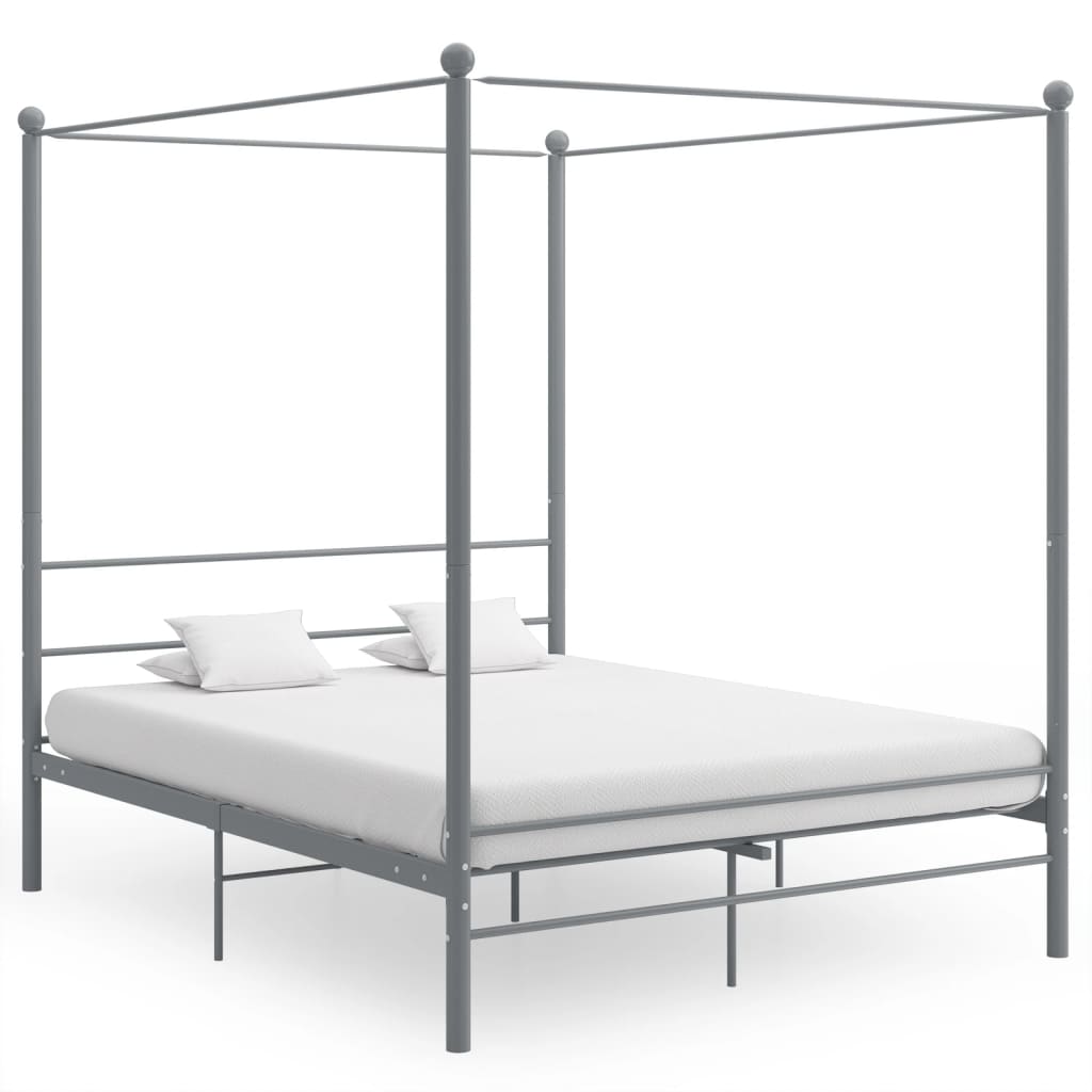 E-shop Multidom Posteľný rám s baldachýnom sivý kov 160x200 cm