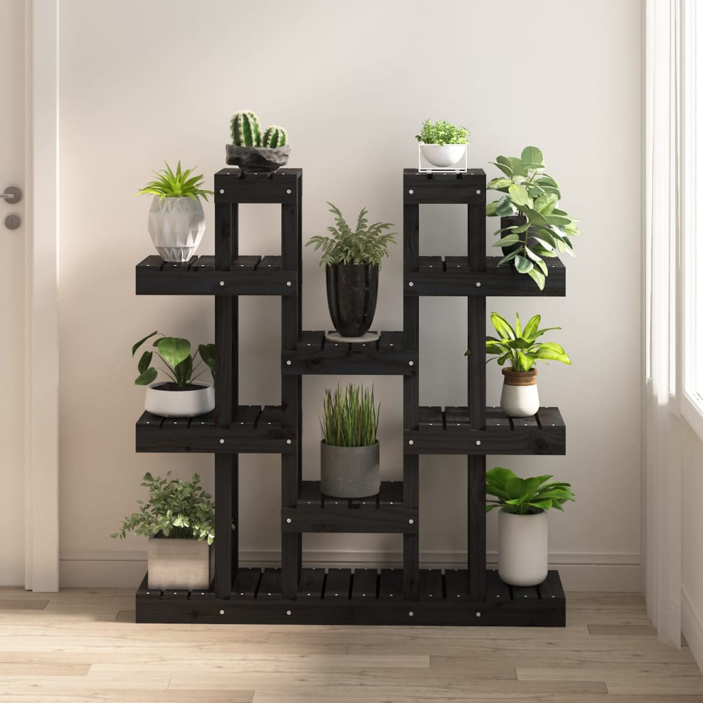 E-shop Multidom Stojan na rastliny čierny 104,5x25x109,5 cm masívna borovica