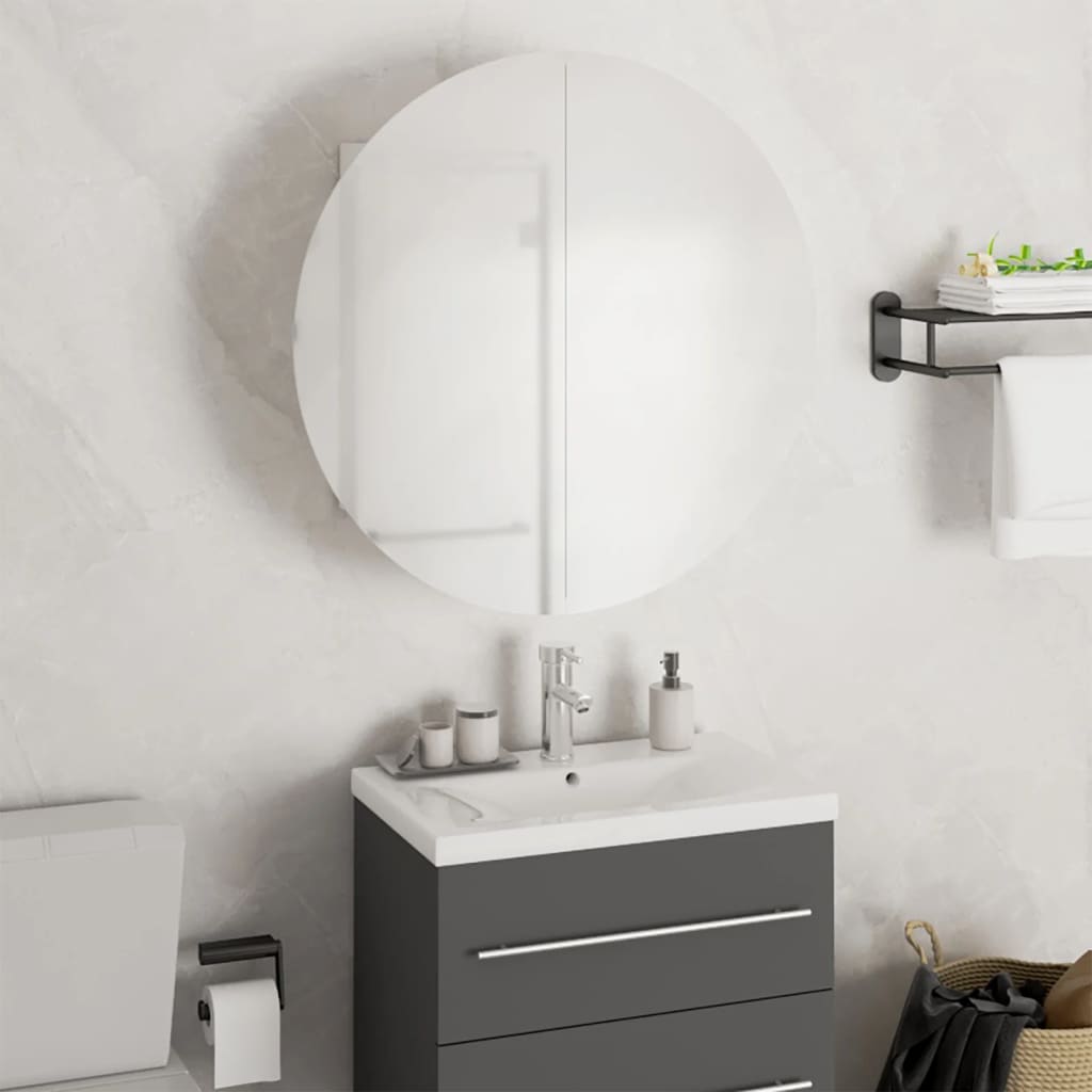 E-shop Multidom Kúpeľňová skrinka s okrúhlym zrkadlom a LED biela 47x47x17,5 cm