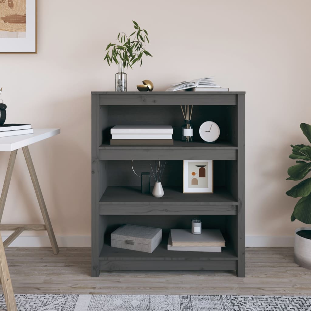 E-shop Multidom Knižnica sivá 80x35x97 cm masívna borovica