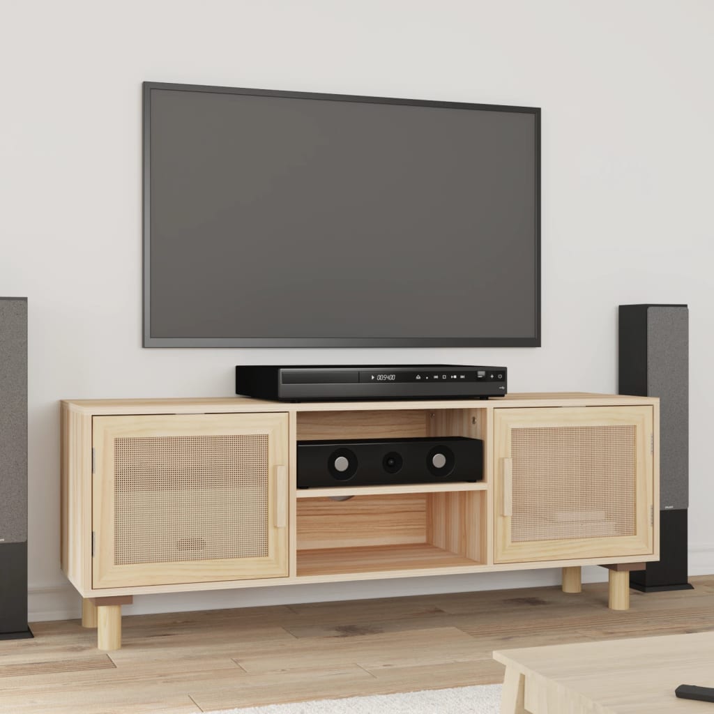 E-shop Multidom TV skrinka Hnedá 105x30x40 cm masívna borovica a prírodný ratan