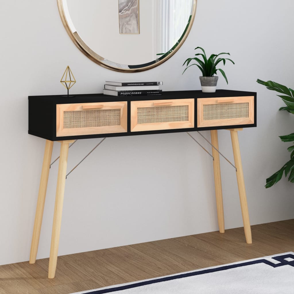 E-shop Multidom Konzolový stôl Čierna 105x30x75 cm masívna borovica a ratan