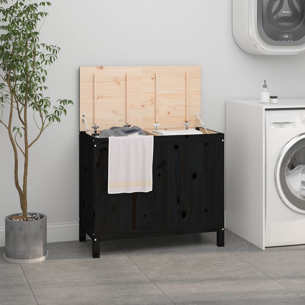 E-shop Multidom Kôš na bielizeň čierny 88,5x44x76 cm masívna borovica