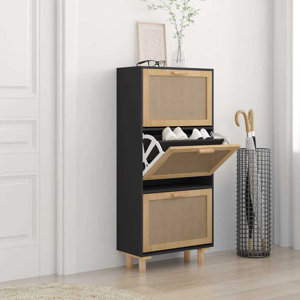 E-shop Multidom Botník čierny 52x25x115 cm spracované drevo a prírodný ratan