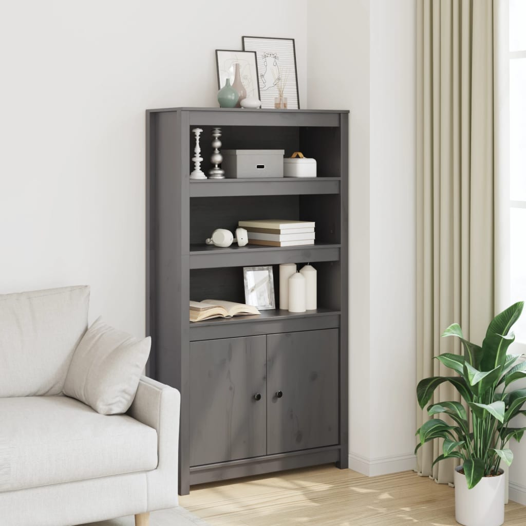 E-shop Multidom Vysoká skrinka sivá 80x35x154 cm borovicový masív