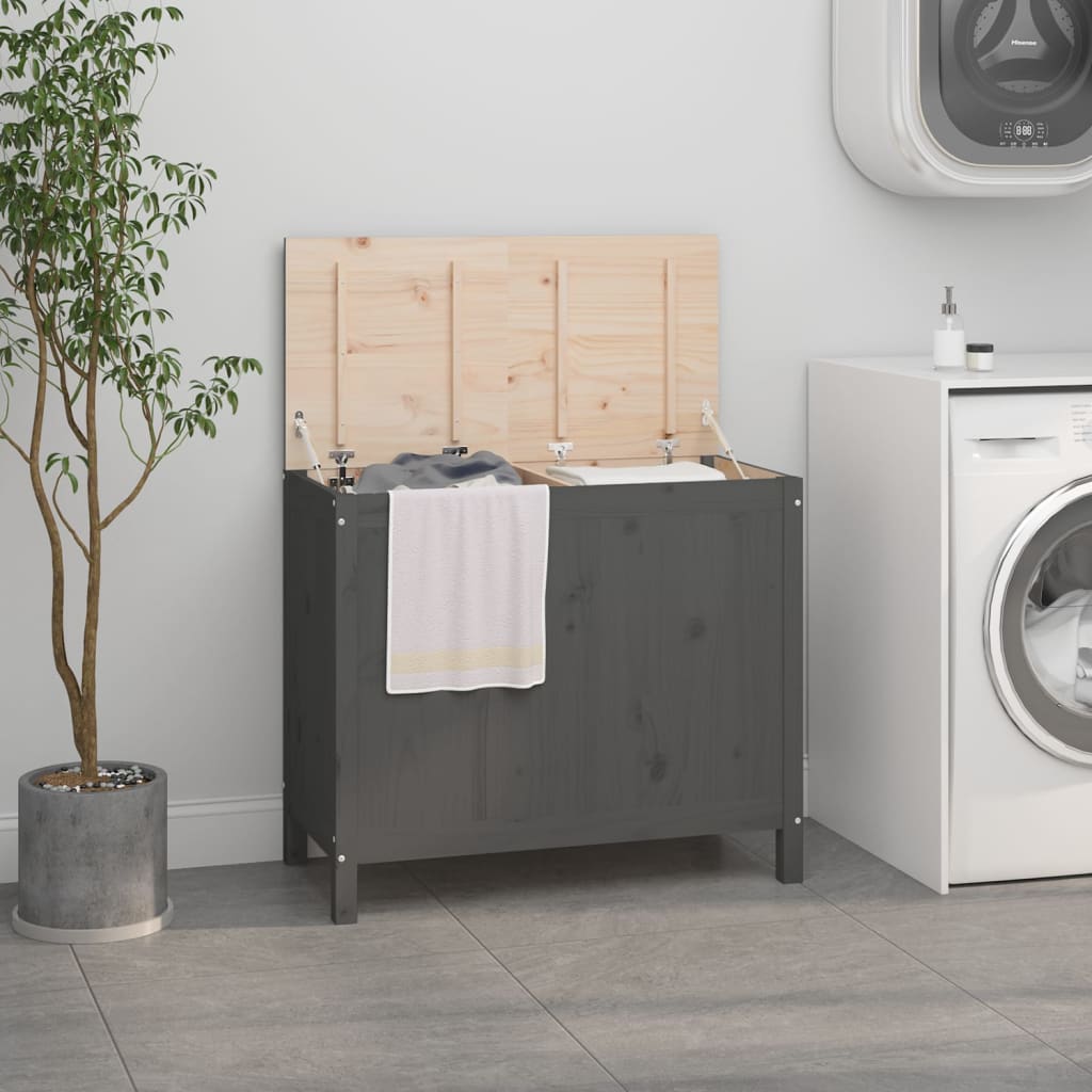E-shop Multidom Kôš na bielizeň sivý 88,5x44x76 cm masívna borovica