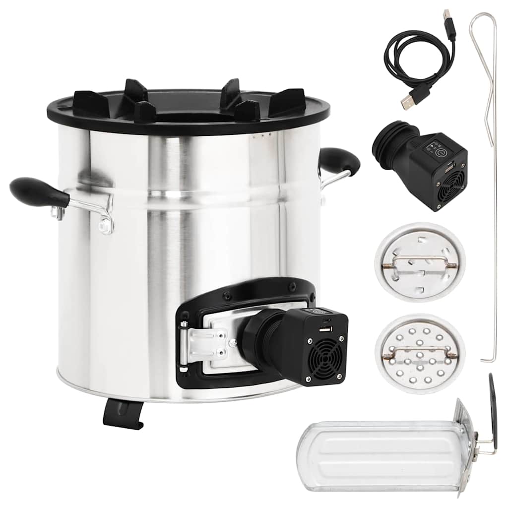 Multidom Sporák na drevo s USB ventilátorom strieborný 35,5x26x28cm oceľ