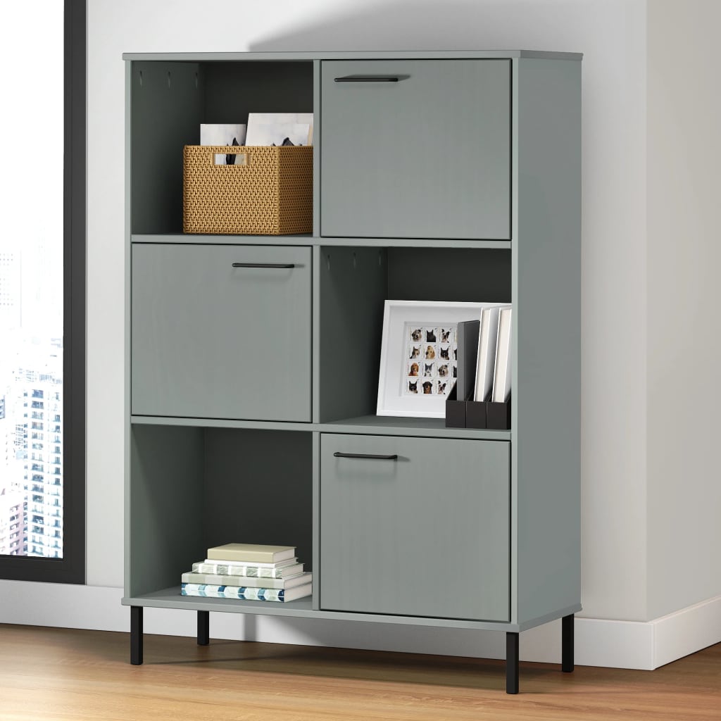 E-shop Multidom Knižnica kovové nohy sivá 90x35x128,5 cm masívne drevo OSLO