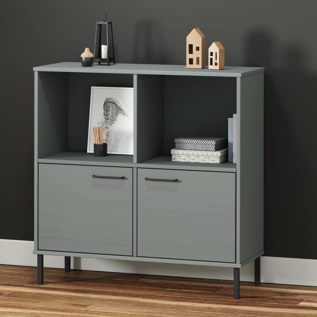 E-shop Multidom Knižnica kovové nohy sivá 90x35x90,5 cm masívne drevo OSLO