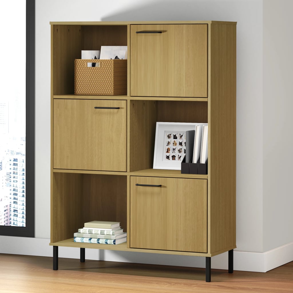 E-shop Multidom Knižnica kovové nohy hnedá 90x35x128,5 cm masívne drevo OSLO