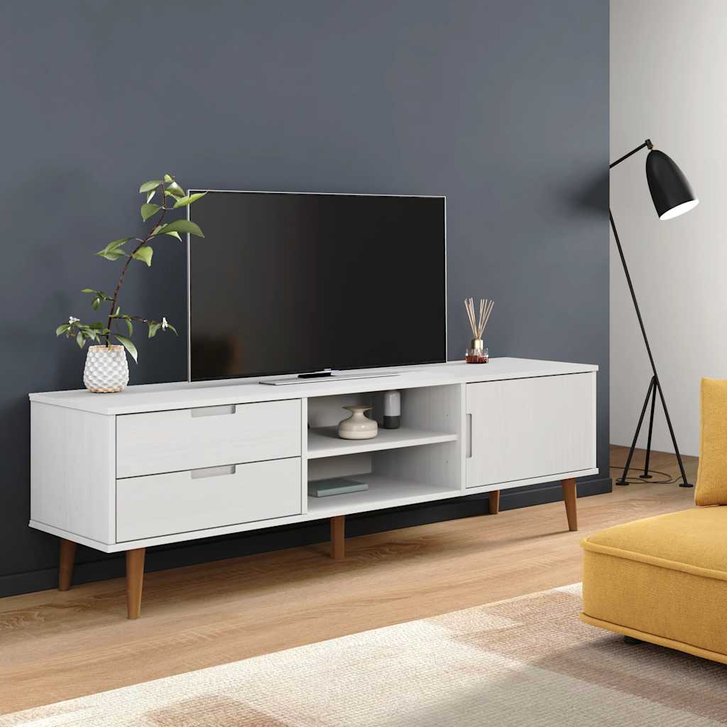 E-shop Multidom TV skrinka MOLDE, biela 158x40x49 cm, borovicový masív