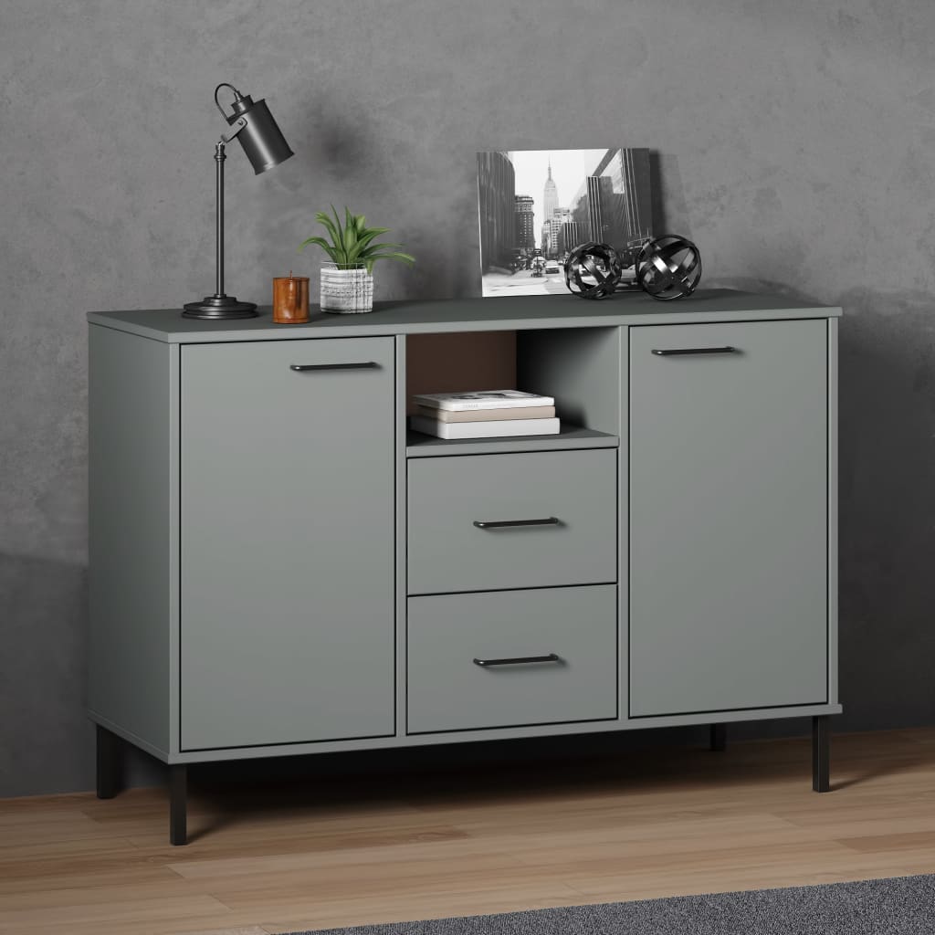 E-shop Multidom Komoda s kovovými nohami sivá 113x40x77 cm masívne drevo OSLO