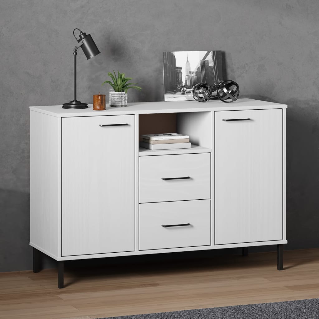 E-shop Multidom Komoda s kovovými nohami biela 113x40x77 cm masívne drevo OSLO