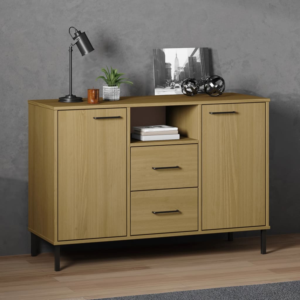 E-shop Multidom Komoda s kovovými nohami hnedá 113x40x77 cm masívne drevo OSLO