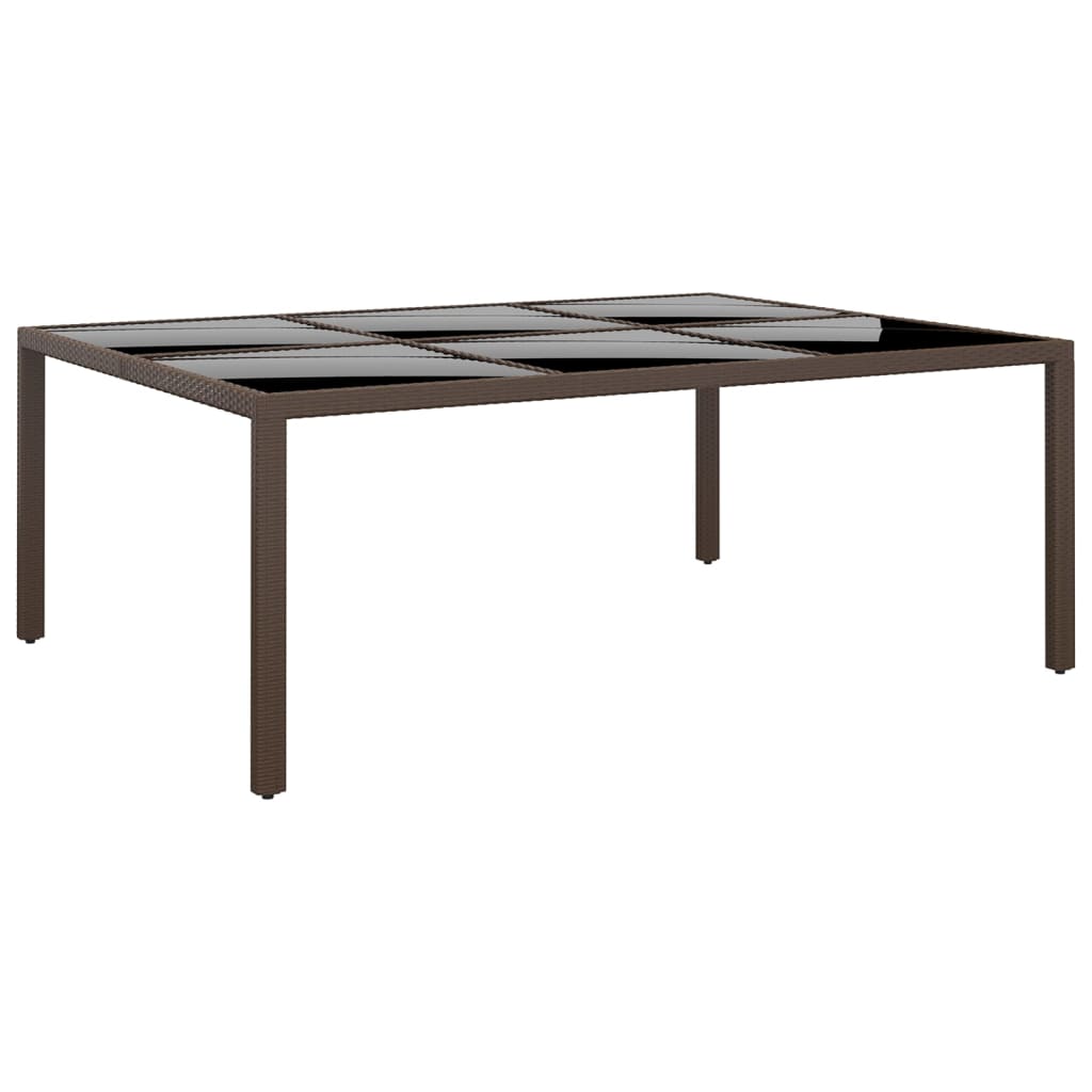 E-shop Multidom Záhradný stôl so sklenenou doskou hnedý 200x150x75 cm ratan