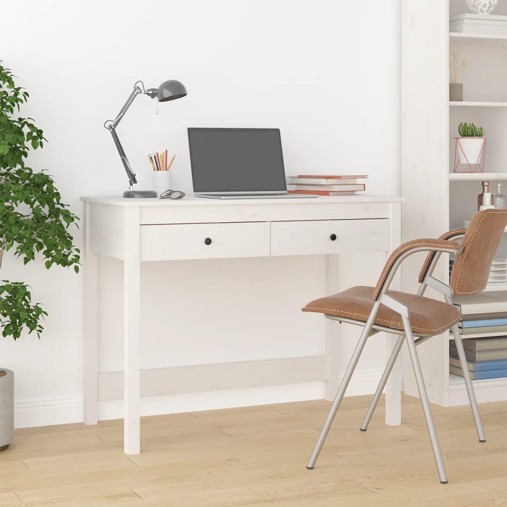 E-shop Multidom Písací stôl so zásuvkami biely 100x50x78 cm masívna borovica