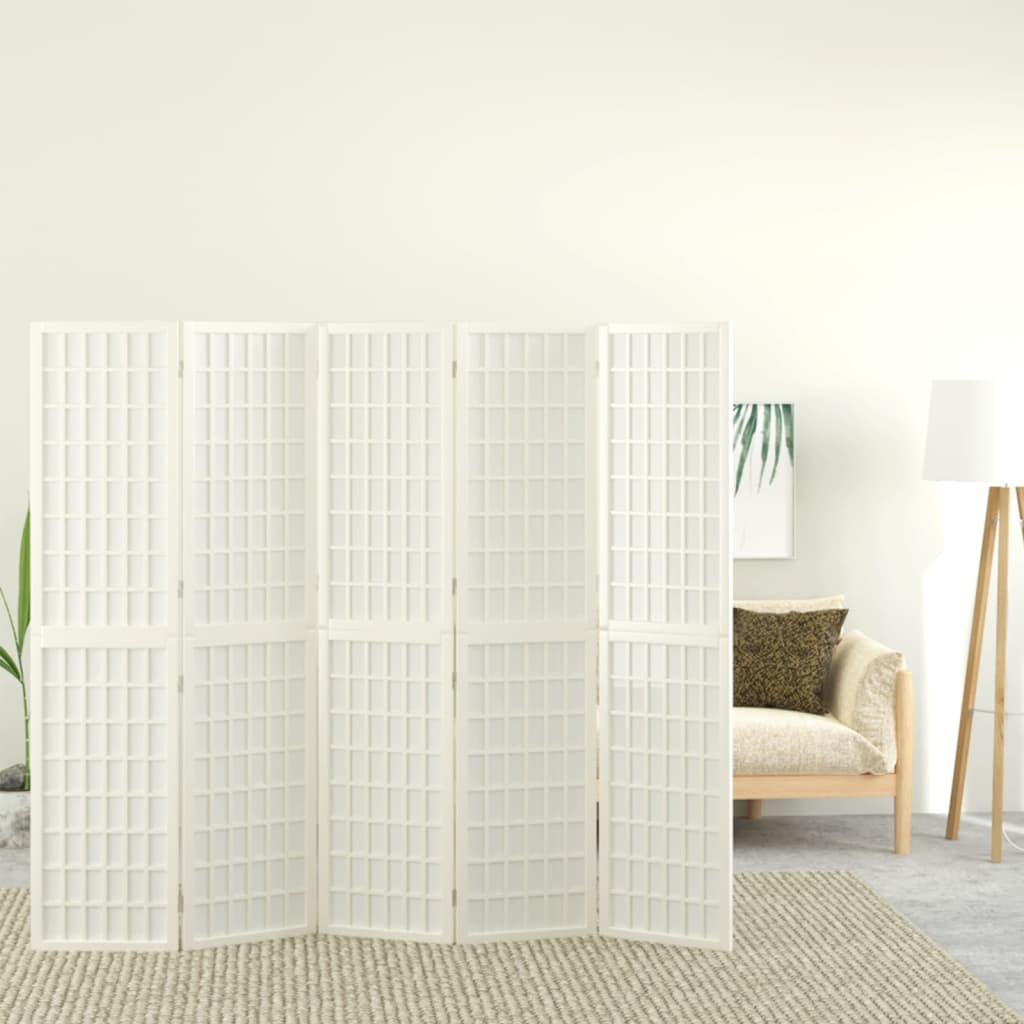 E-shop Multidom Skladací paraván s 5 panelmi, japonský štýl 200x170 cm biely