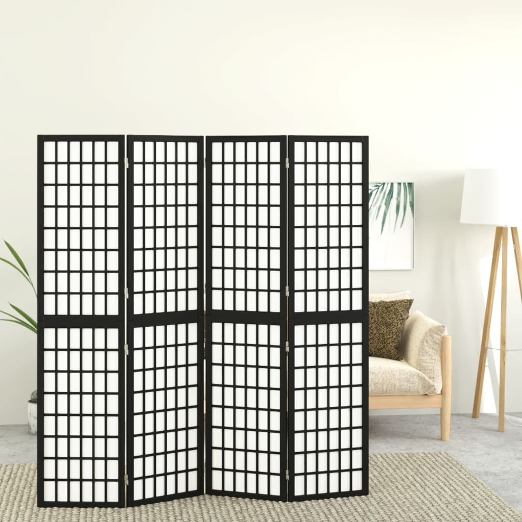 E-shop Multidom Skladací paraván so 4 panelmi japonský štýl 160x170 cm čierny