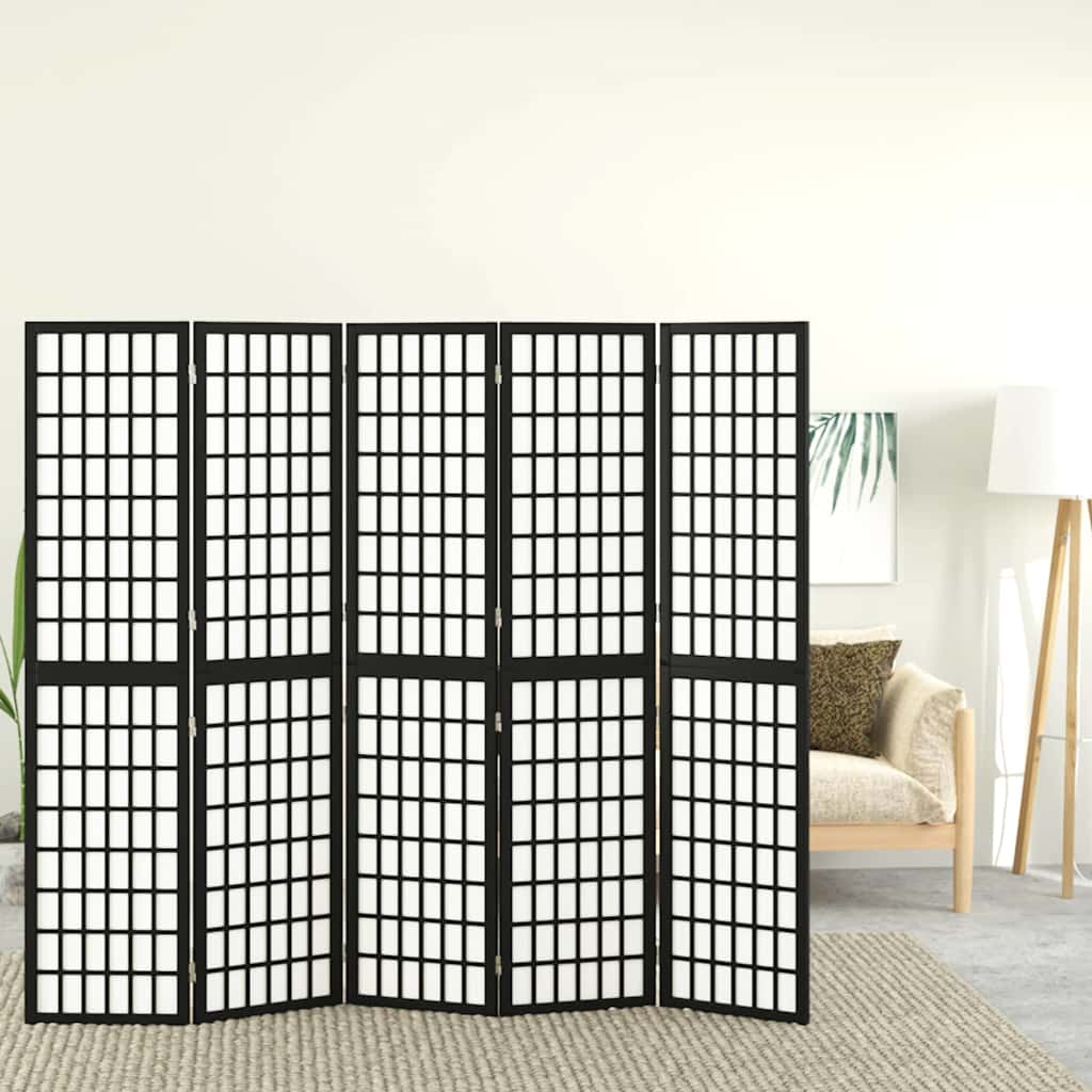 E-shop Multidom Skladací paraván s 5 panelmi japonský štýl 200x170 cm čierny