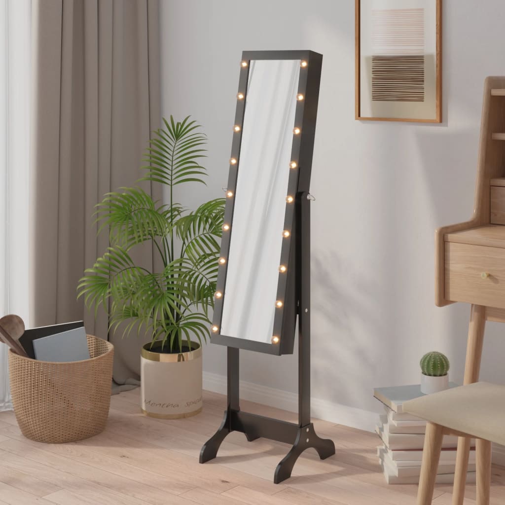 E-shop Multidom Voľne stojace zrkadlo s LED, čierne 34x37x146 cm