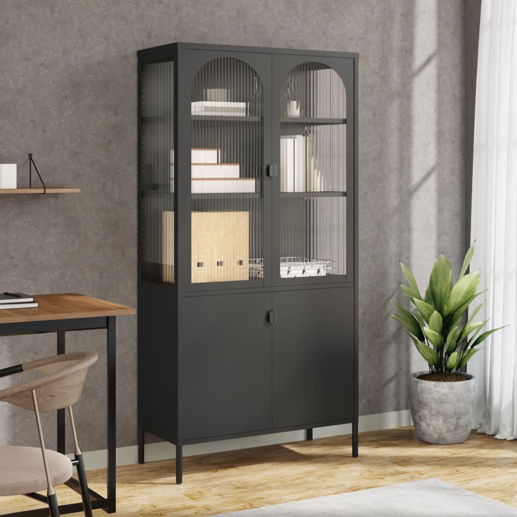 E-shop Multidom Vysoká skrinka čierna 90x40x180 cm sklo a oceľ