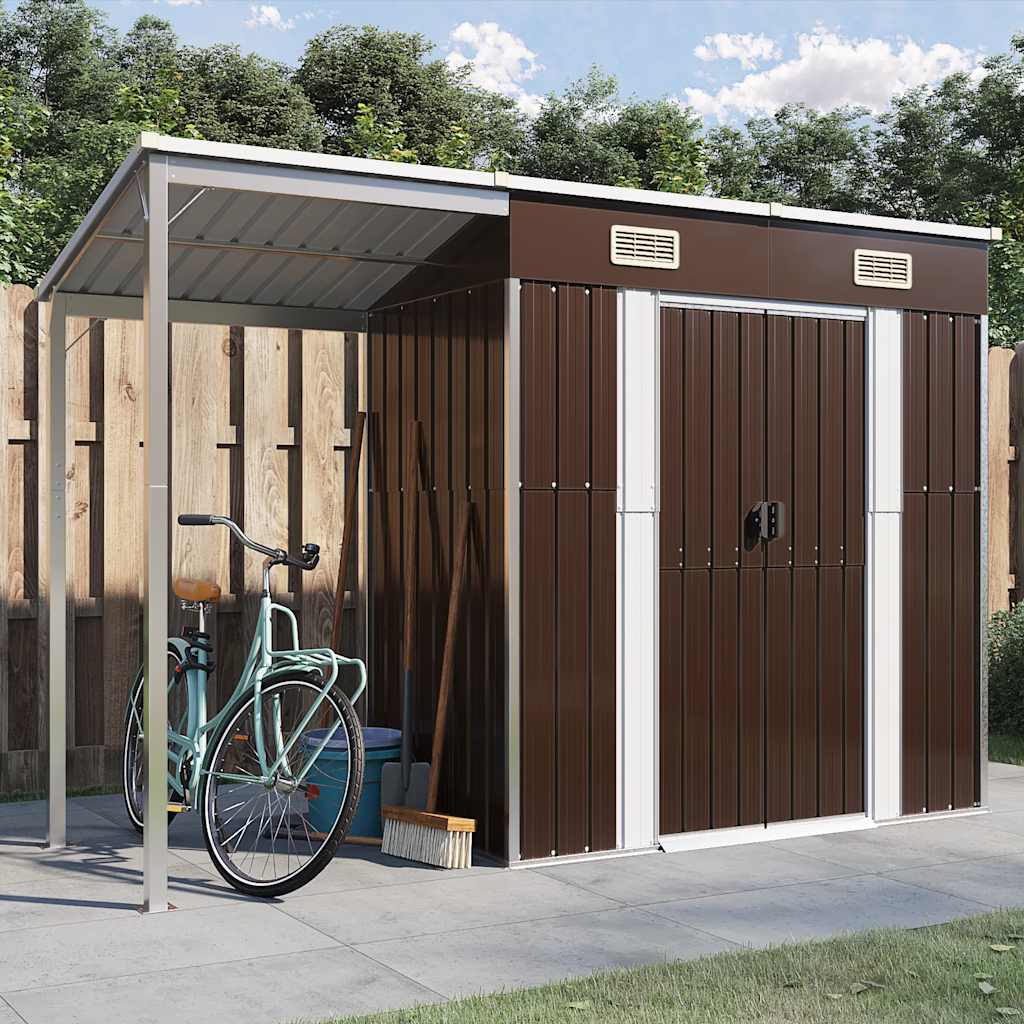 E-shop Multidom Záhradná kôlňa predĺžená strecha hnedá 277x107x181 cm oceľ