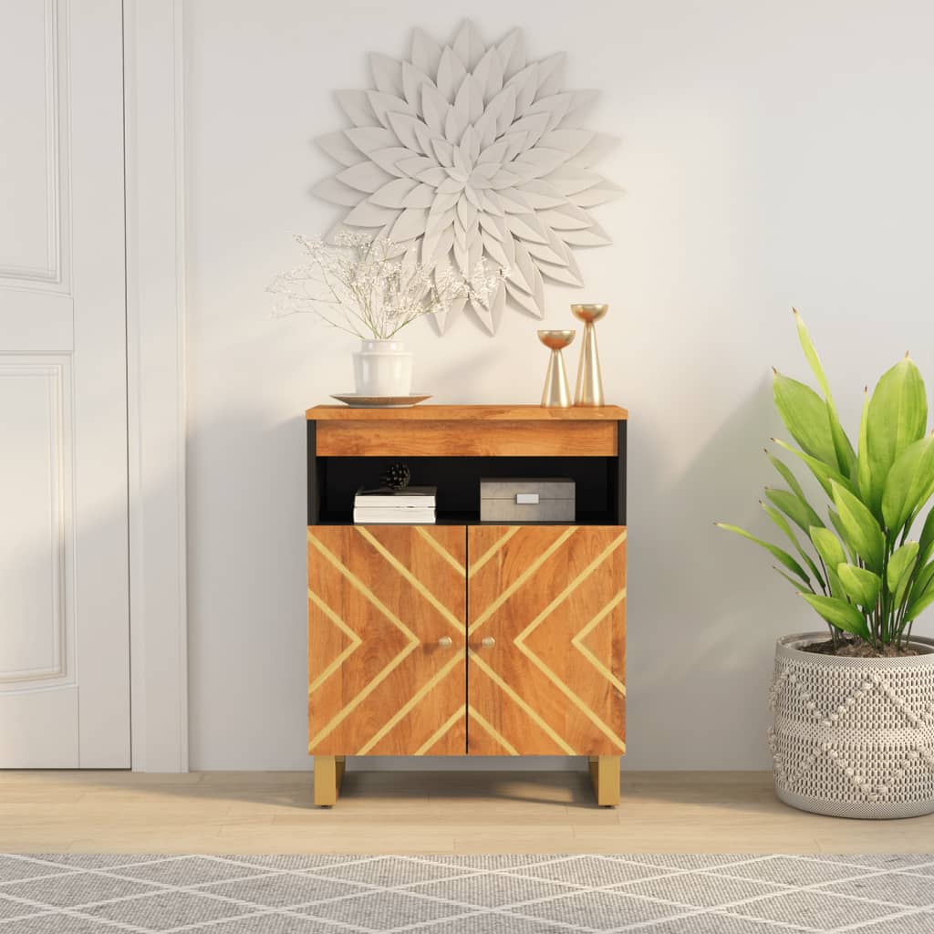 E-shop Multidom Bočná skrinka hnedo-čierna 60x33,5x75 cm masívne mango