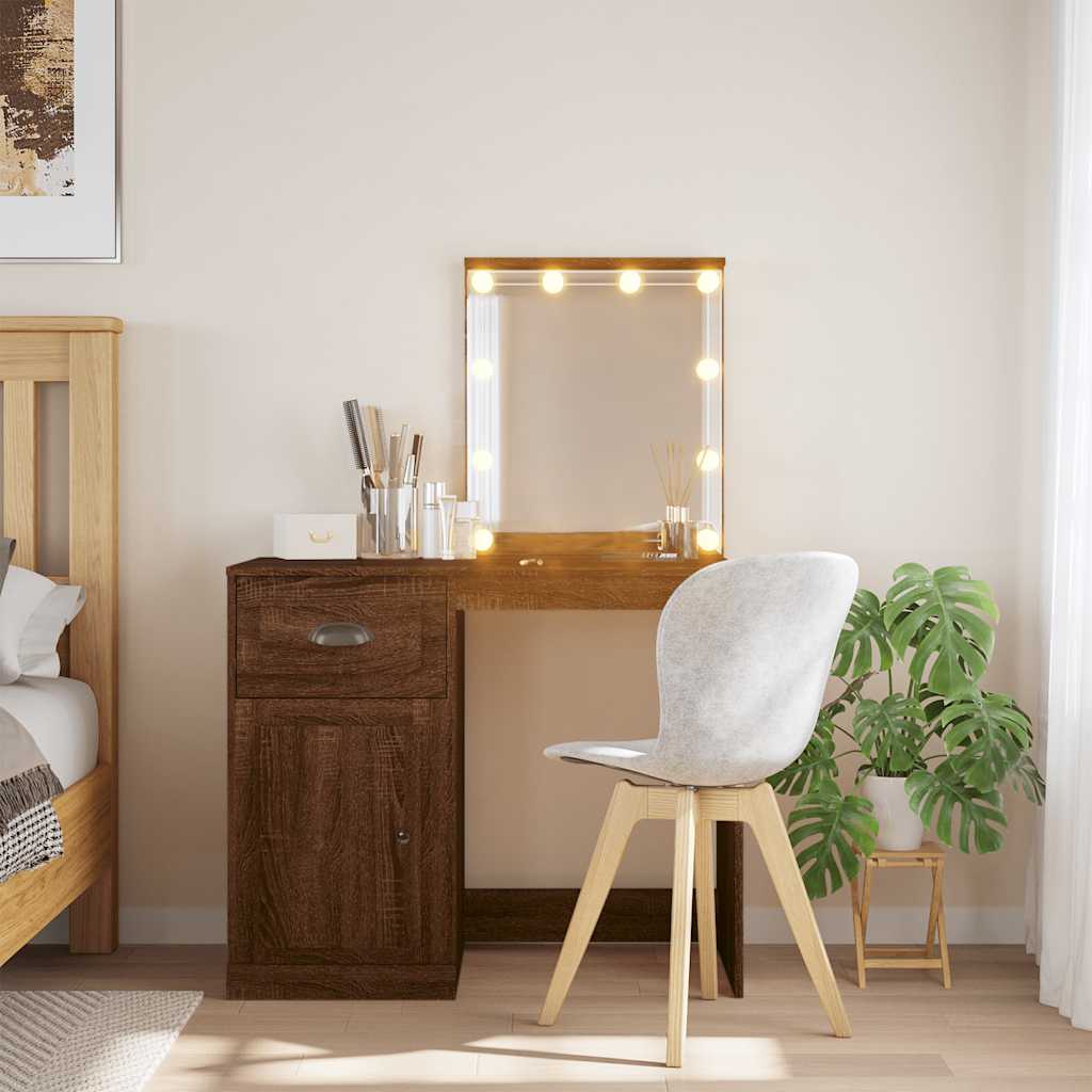 E-shop Multidom Toaletný stolík s LED svetlami hnedý dub 90x42x132,5 cm