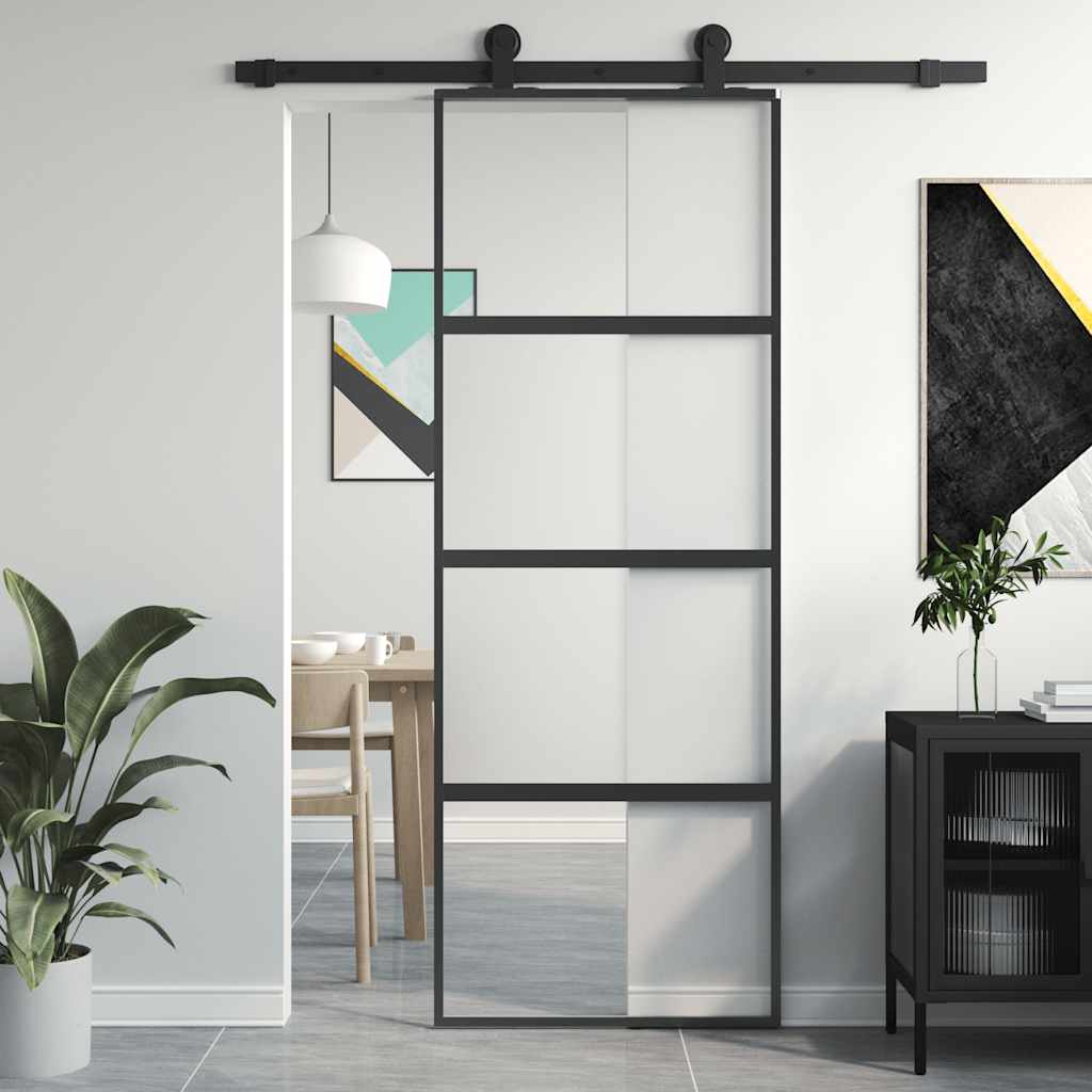 E-shop Multidom Posuvné dvere čierne 76x205 cm tvrdené sklo a hliník