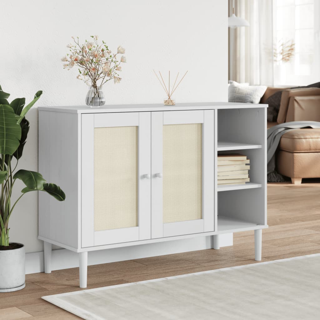 E-shop Multidom Komoda SENJA, ratanová biela 112x40x80 cm, borovicový masív