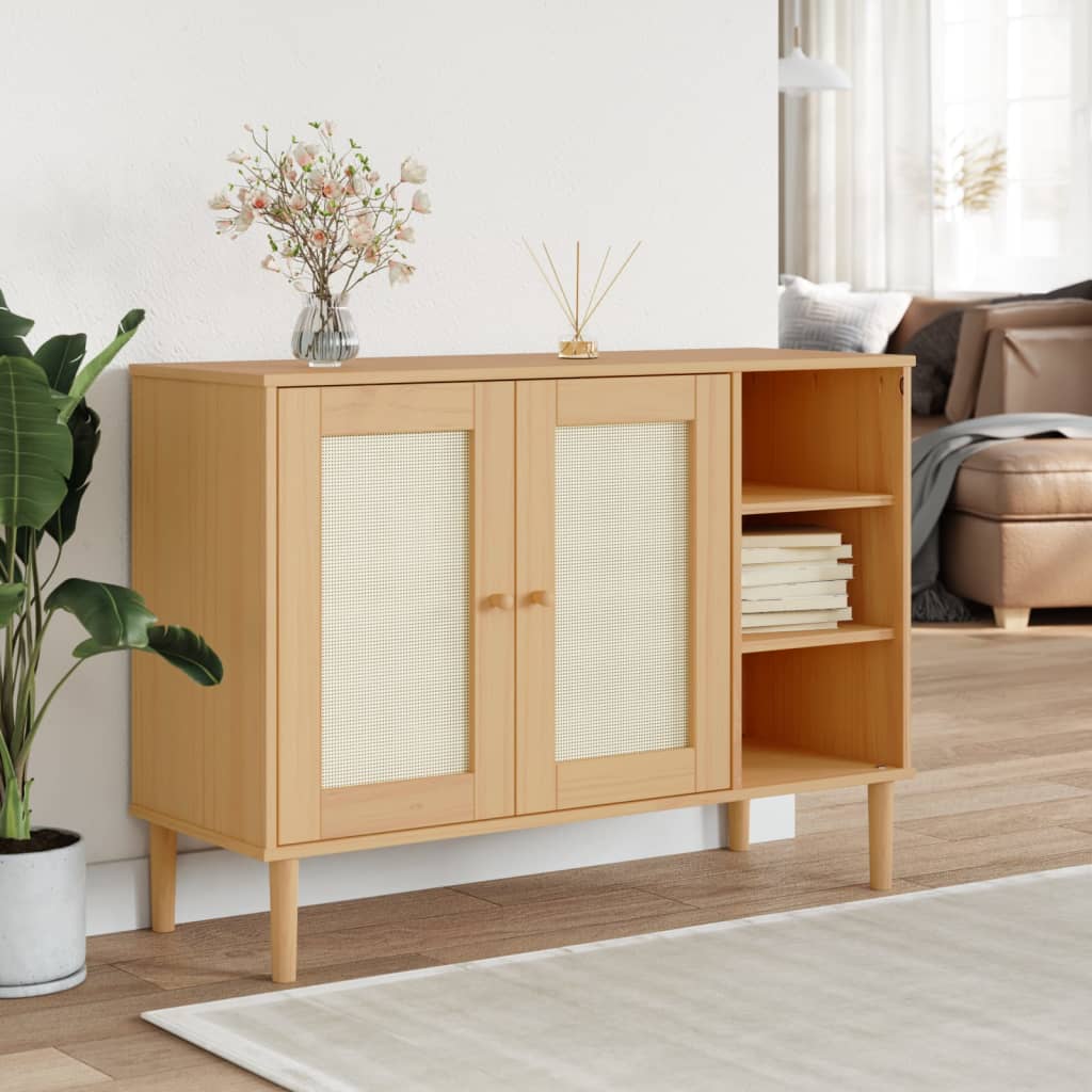 E-shop Multidom Komoda SENJA, ratanová hnedá 112x40x80 cm, borovicový masív