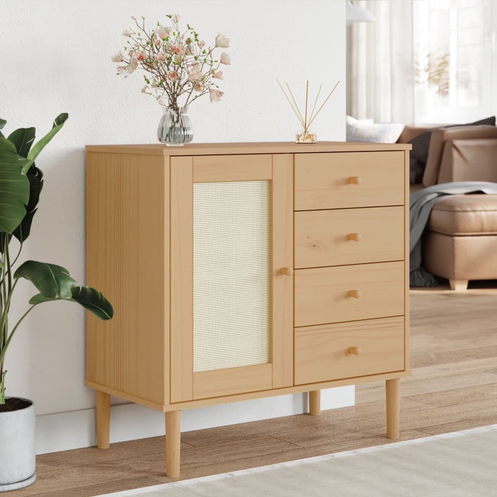 E-shop Multidom Komoda SENJA, ratanová hnedá 80x40x80 cm, borovicový masív